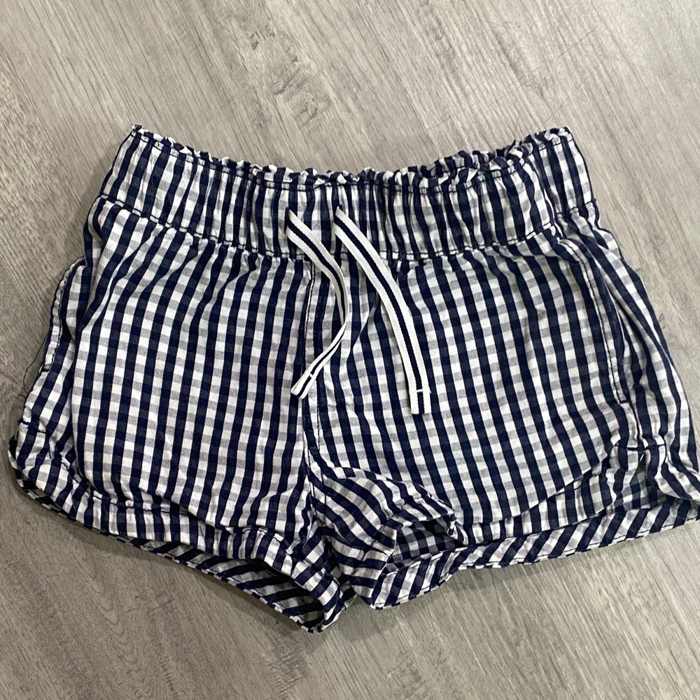 GAP kids Navy & White gingham cotton drawstring shorts size 7/8